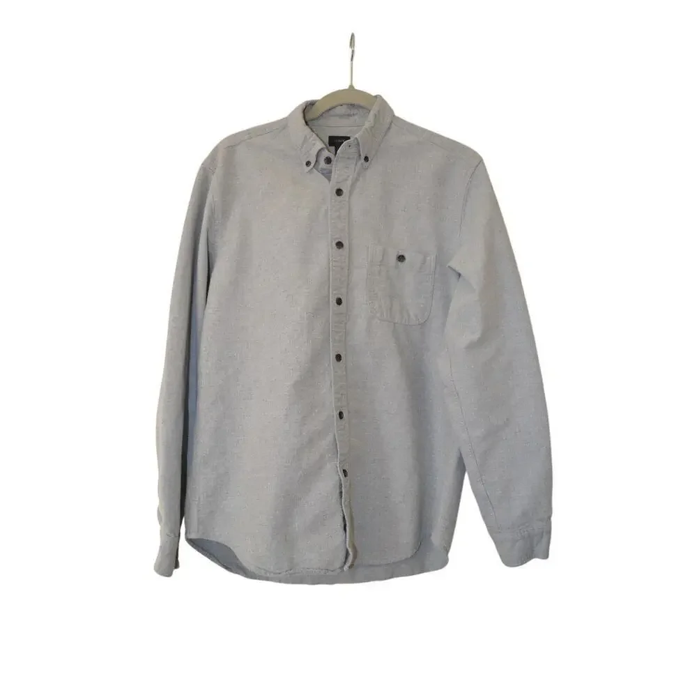J Crew Mens Shirt Medium Button Long Sleeve Grey Faux Leather Elbow Patches